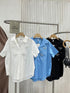 Ladies Pear Detail Collar Down Half Sleeves Shirts